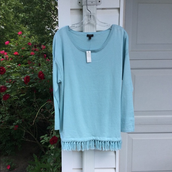 Talbots Sweaters - NWT Talbots Cute Light Blue Tassel Hem Sweater